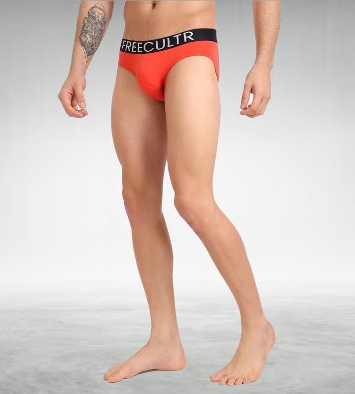 Freecultr Men's Underwear Organic Cotton (Ultrasoft Waistband) Premium Snug-Fit Brief Pack of 1-Coral