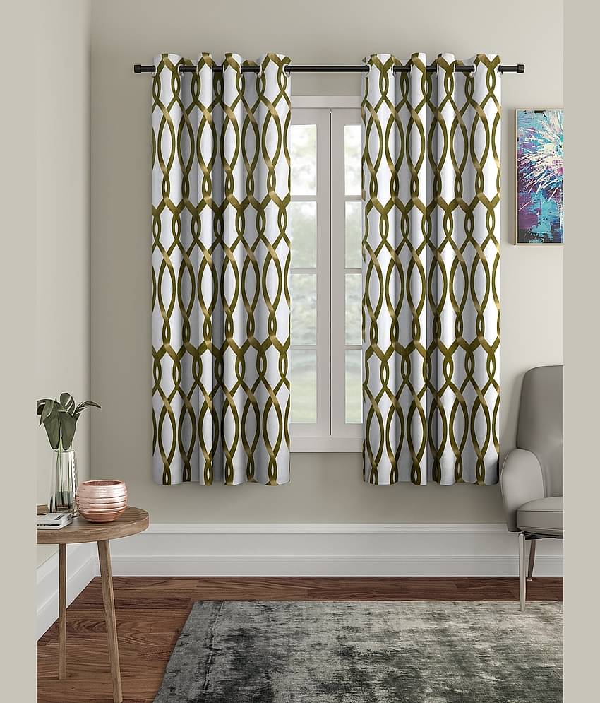 Cortina - Geometric Printed Room Darkening Eyelet Curtain-9 Ft-pack of 2