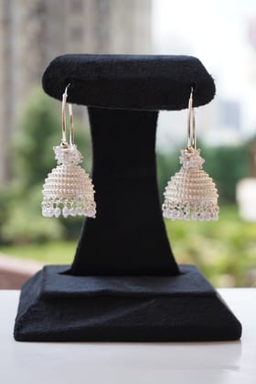 Silver Plated White Pearl Bali Jhumka earring-One Size