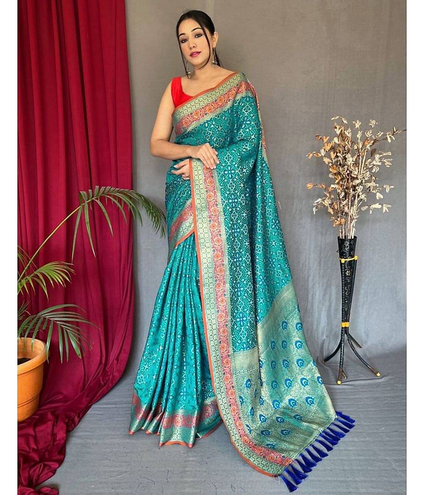 Satrani Art Silk Woven Saree With Unstitched Blouse Piece ( Blue )