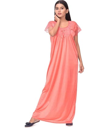 Raj Satin Nighty & Night Gowns - Peach