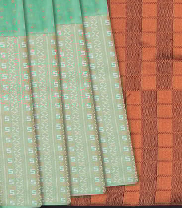 Mint Green Kanchipuram Silk Saree With Geometric Motifs-Mint Green-Mint Green