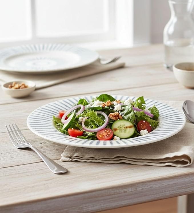 Table & Tale Premium Porcelain Salad Plate in Blue Pattern | Made in Sri Lanka | Scratch & Chip Resistant | Microwave & Dishwasher Safe | Ideal for Salads, Appetizers, Desserts, Side Dishes | Set of 6