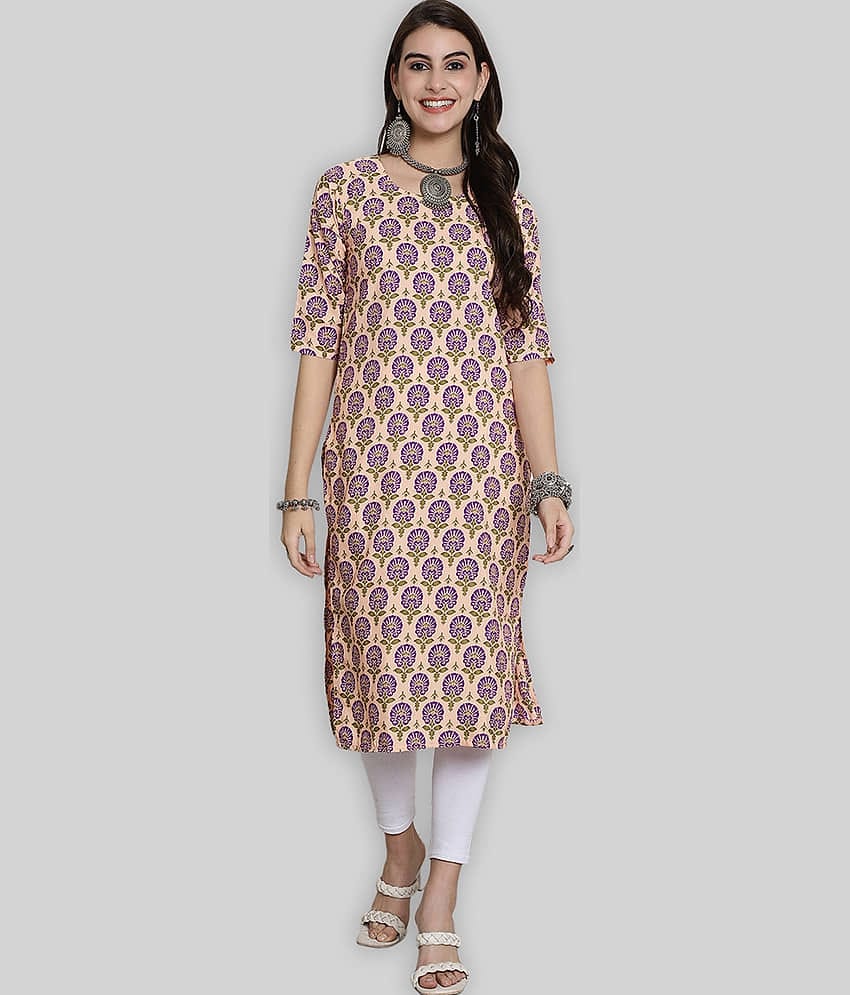 7Threads Crepe Printed Straight Women's Kurti - Beige ( Pack of 1 )