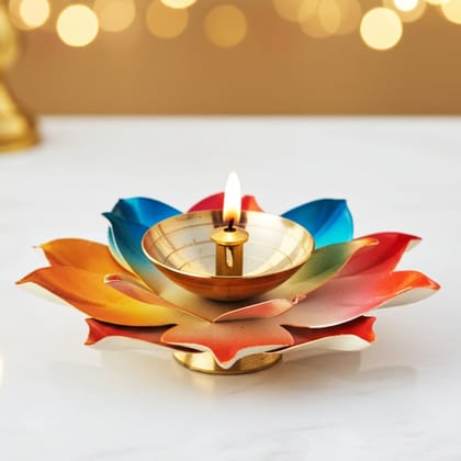 Brass Decorative Colourful Deepak (ZMAS567 C)