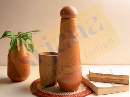 Srjana Handicraft Terracotta Bottle with Lid and Tumbler Set of 2 Srjana Handicraft Terracotta Bottle with Lid and Tumbler Set of 2