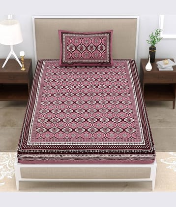ABHACLOTHO Purple Cotton 1 Single Bedsheet with 1 Pillow Cover ( 215 cm x 150 cm )