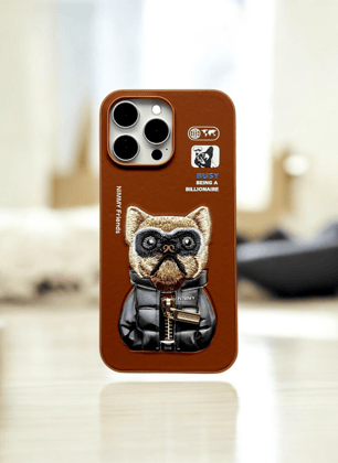 Nimmy Brown Bull Dog Embroidery Case for iPhone 15 Pro