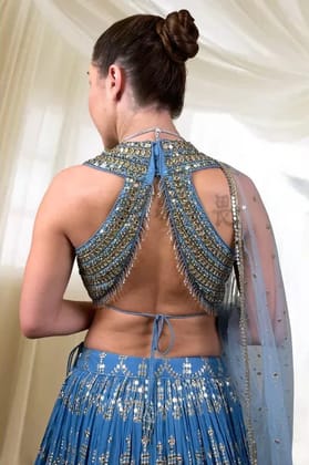 Blue Embroidered Lehengas Set-3XL