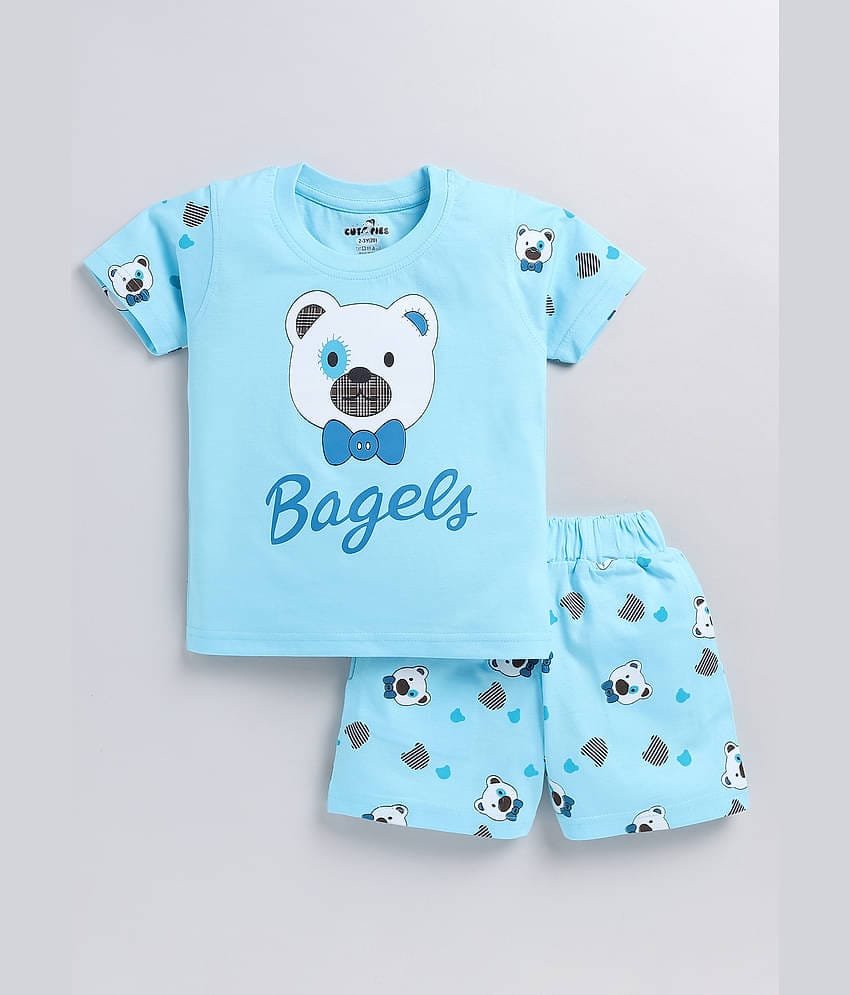 CUTOPIES Pack of 1 Boys Cotton Blend T-Shirt & Shorts Set ( Navy )