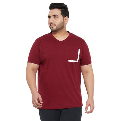 Men Plus Size Ginger Solid V-Neck Tshirt - 2XL