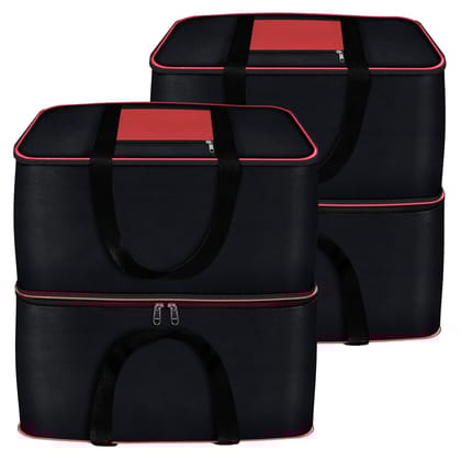 Storite 2 Pack Expandable Moisture Proof Nylon 142 L Heavy Duty Extra Large Size Underbed Storage Bag For Clothes/Blankets/Toys/Stationery Paper (57 x 49 x 51 cm) - Black,Rectangular
