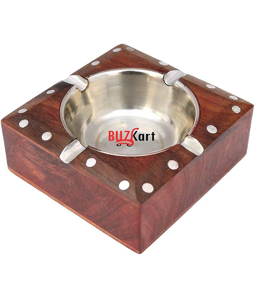 BuzyKart Wooden Premium Quality Antique Ashtray With Inlay Work