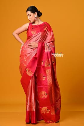 Param Sundari ~ Gadwal Pure Silk Handloom Saree in Powder Pink with Pink Border