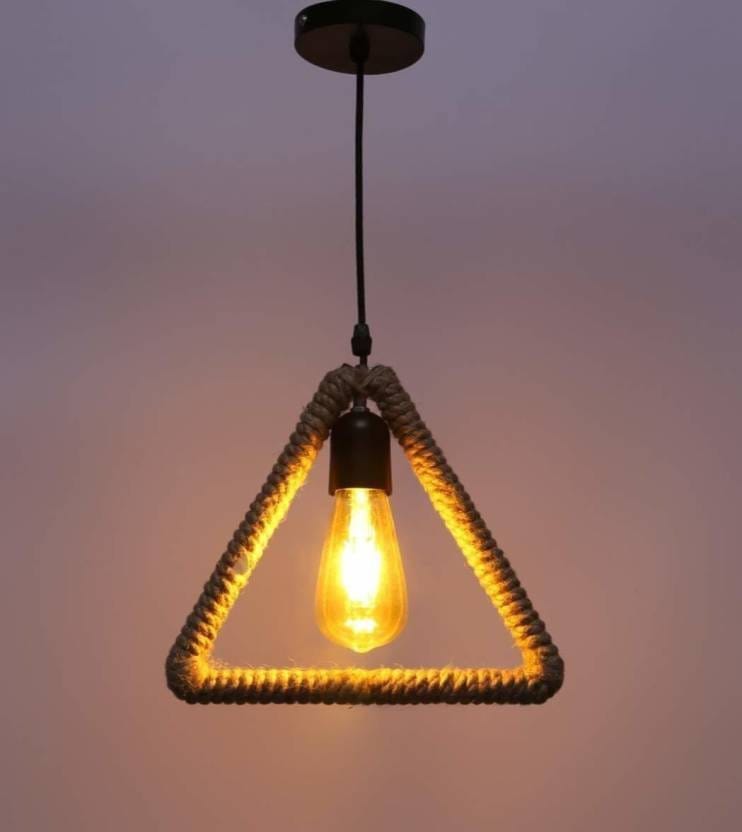SPARKWORLD Rustic Rope Hanging Triangle Pendant Light Vintage Industrial Ceiling Lamp for Home & Caf Decor | Size: 26X55 cm - Electricals | Buy online on ZillyBuy