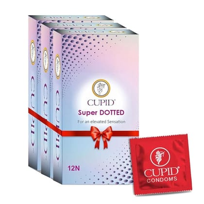 Cupid Super Dotted Condoms (Pack of 3) | Lubricated & Multitextured Condoms | For Her Enhanced Pleasure | Pack of 3, 12 Pcs Each Cupid Super Dotted Condoms (Pack of 3) | Lubricated & Multitextured Condoms | For Her Enhanced Pleasure | Pack of 3, 12 Pcs Each