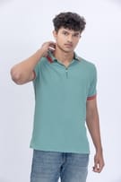 Aqua Forest Green Polo With Contrast Collar
