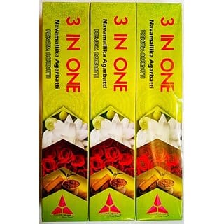 Navamallika Agarbatti 3 In 1 Chandan, Rose, Mogra (30, Set Of 36)