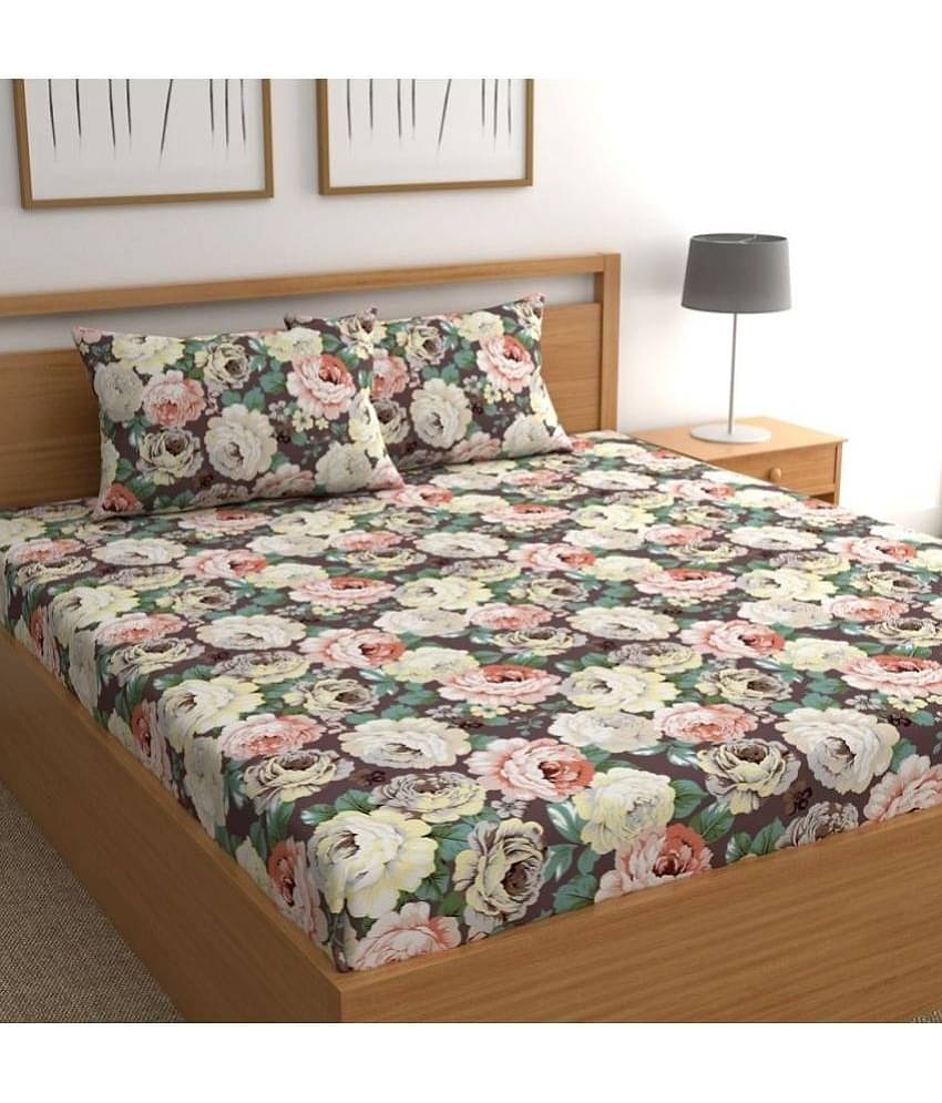 chhavi india Poly Cotton 1 Double Bedsheet with 2 Pillow Covers ( Brown )