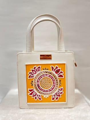 White Lotus Mini Lippan Art Handbag with Zipper