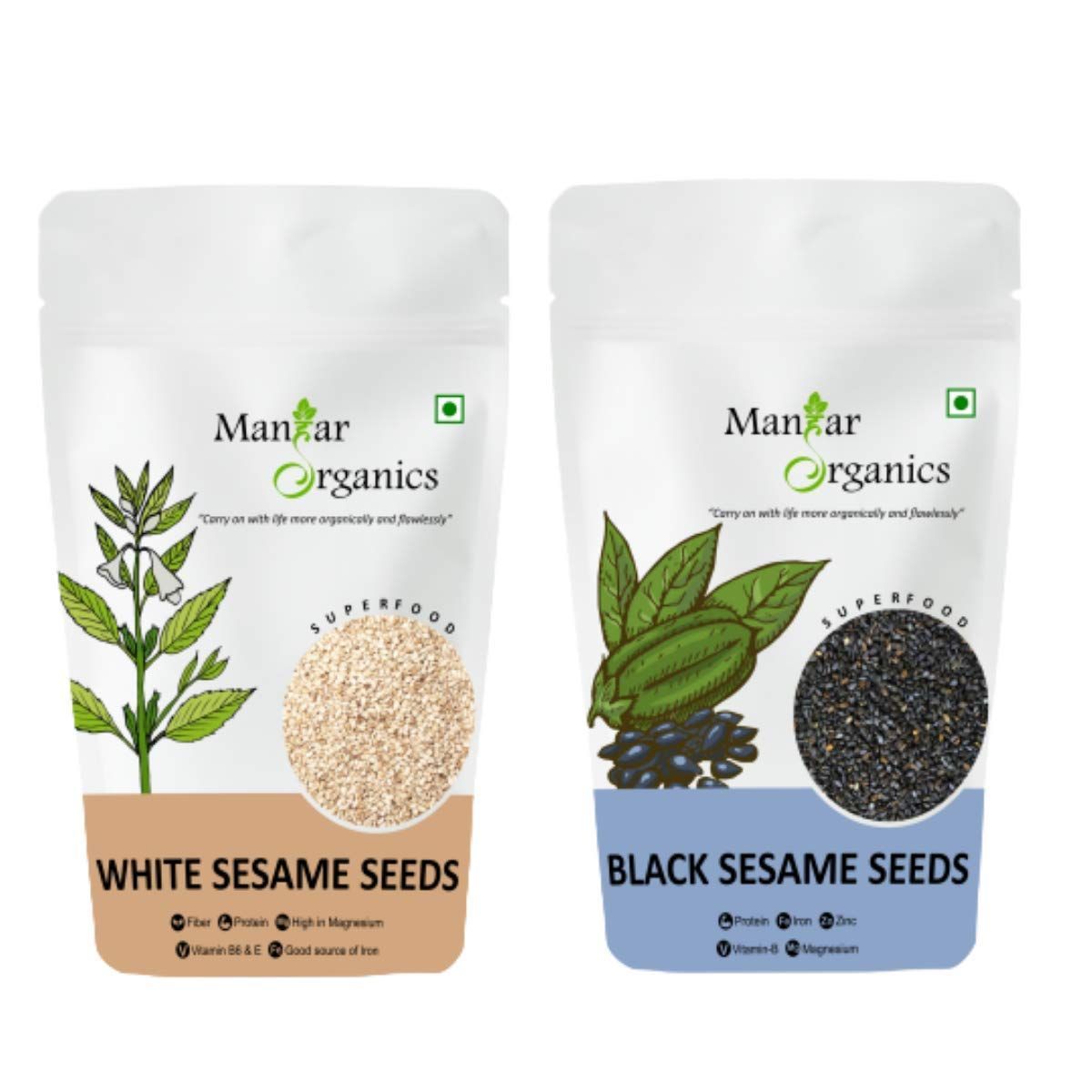 ManHar Organics White Sesame Seed | Black Sesame Seed | Combo Pack of 2 (2x250gms)