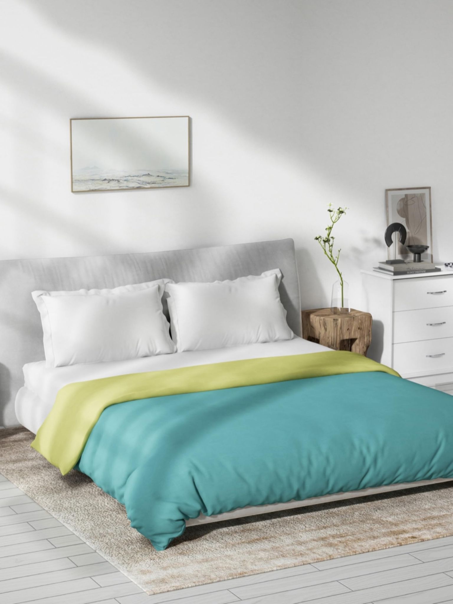 DDECOR - Creme Collection 100% Cotton Plains And Textures Pattern MPOL King Quilt |229 CM X 274 CM| - Turquoise