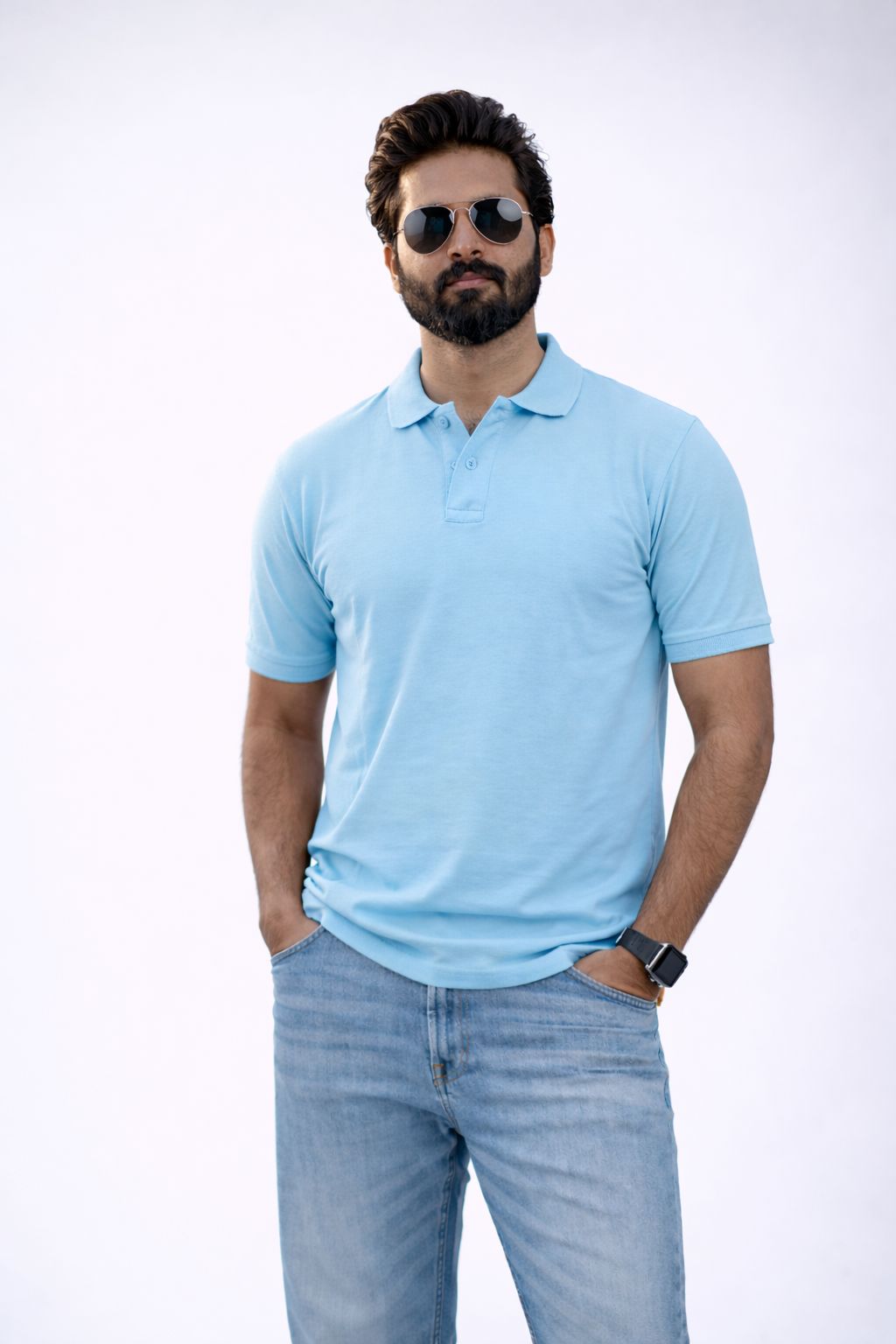 Ocean Blue Classic Polo Tees for Men
