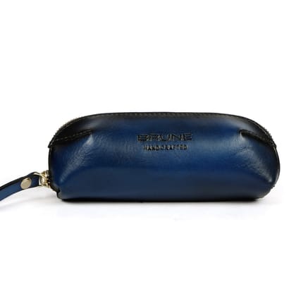 Blue Leather Unisex Zipper Eye-wear Cover By Brune & Bareskin-FS