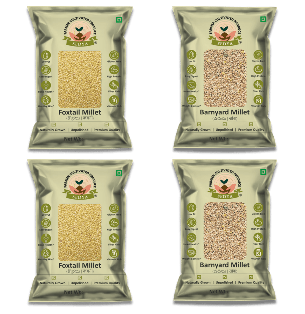 Sedya 2 Milleta Combo - Foxtail Millet (2 x 500g) + Barnyard Millet (2 x 500g) | Total 2kg