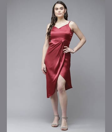 The Dry State Women Satin Shift Dress ( Maroon )