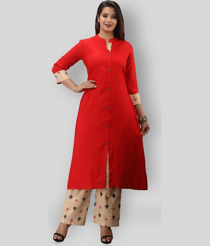 MAUKA - Red Straight Rayon Women's Stitched Salwar Suit ( Pack of 1 )