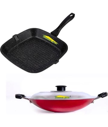HomePro Non-Stick Set, Grill Pan 26 cm, Appa Chetty 22.5 cm (Pack of 2)