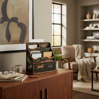 Wood Antique Hand Painted Animal Letter Stand/Home and Office Letter Holder/Indian Painted Letter Box Rack/Mail Letter Holder Stand Self