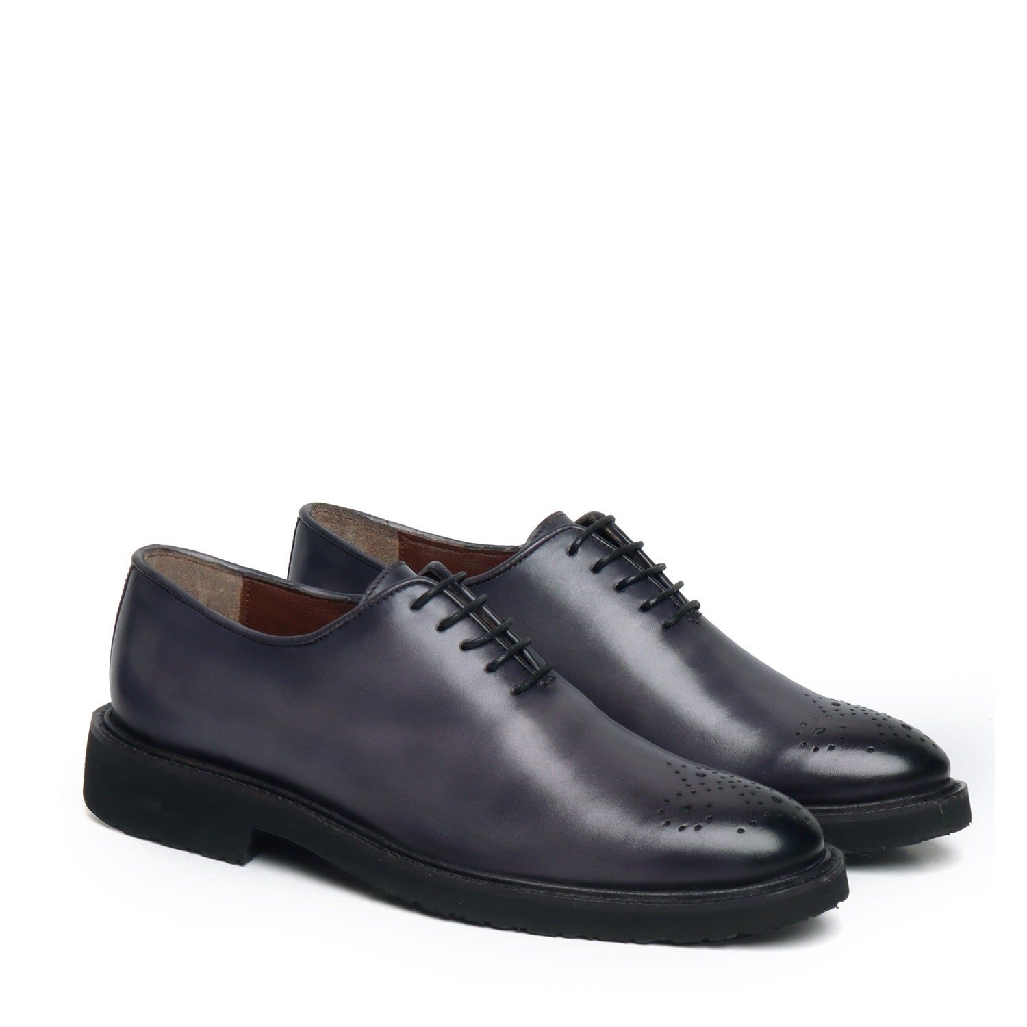 Lightweight Oxford Shoes Grey Leather Whole Cut/One Piece Medallion Toe By Brune & Bareskin-40/6