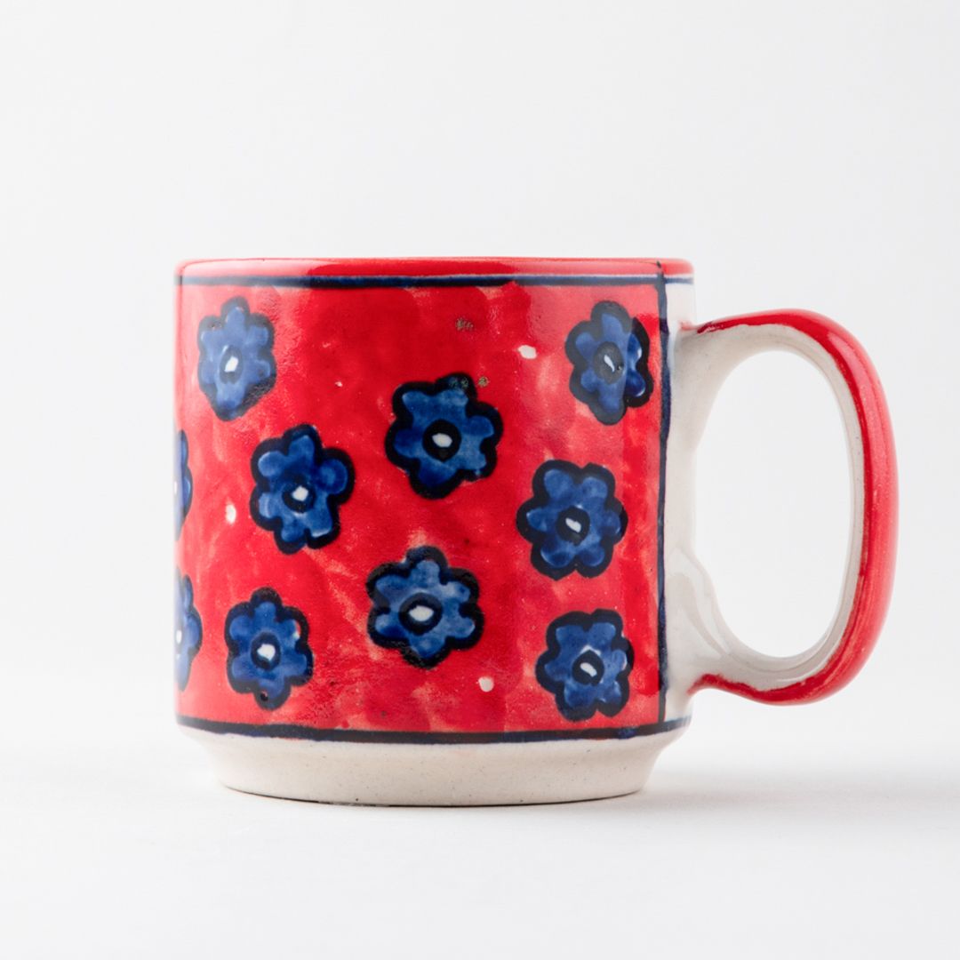 Red Floral Ceramic Coffee Mug (Small)