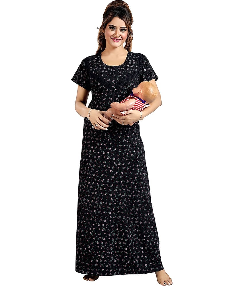 Gutthi Black Hosiery Women's Nightwear Nighty & Night Gowns ( Pack of 1 )