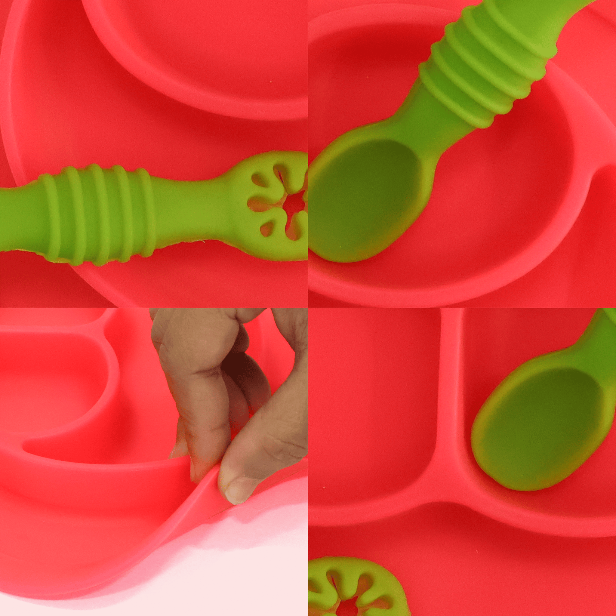 Chanak Oval Baby Food Tray, Silicon Food Plate with Multiple Compartments & Two Spoons, Silicone Plate for Feeding Baby, Easy to Clean Silicon Plate Microwave & Dishwasher Safe. (Dark Pink)