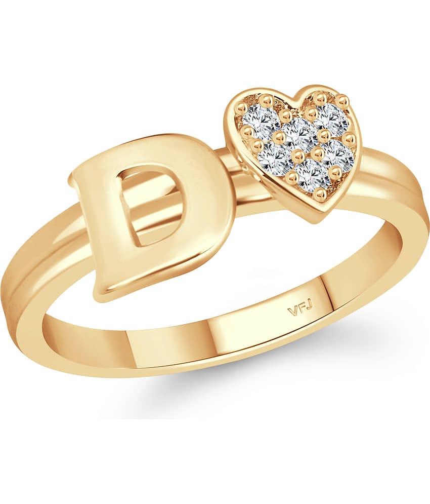 Vighnaharta cz alloy Gold plated Valentine collection Initial '' D '' Letter with heart ring alphabet collection for women and Girls