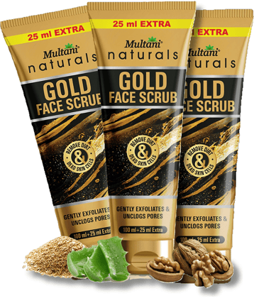 Multani Naturals Gold Face Scrub Exfoliating & Cleansing Scrub Helps Remove Blackheads & Whiteheads Unclog Pores 125ml (Pack of 3)