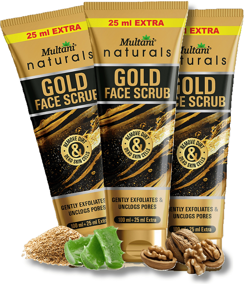 Multani Naturals Gold Face Scrub Exfoliating & Cleansing Scrub Helps Remove Blackheads & Whiteheads Unclog Pores 125ml (Pack of 3)
