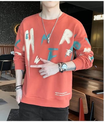 FABRIPPLE Polyester Regular Fit Printed Full Sleeves Men's Round T-Shirt - Orange ( Pack of 1 )