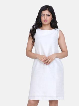 Dupioni Party Sheath Dress - Creamy White-XS