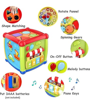 VBE 6 In 1 Learning Cube Educational & Learning Activity Toy Including Blocks, Clock, Alphabets-Tree,Transportation Vehicles,Music Keyboard & Mirror For Kids (6 In 1 Small Cube),Multicolor