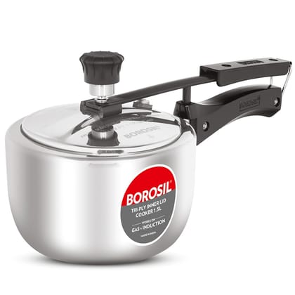 Borosil Triply Induction Base Inner Lid Stainless Steel Pressure Cooker, 1.5 L, 500 milliliter