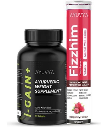 Ayuvya i-Gain+ & Fizzhim Combo Boost Immunity, Strength & Muscle Mass Enhance Mental Well-being 100% Ayurvedic (Pack of 2)