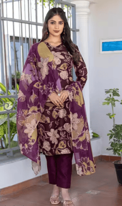 Women Embroidered Rayon Kurta Pant Dupatta Set