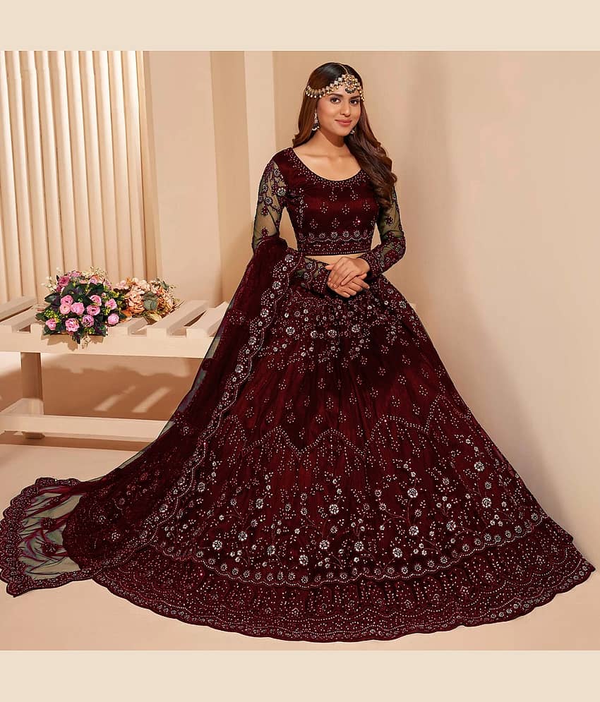 Keyura Maroon Net Unstitched Semi Stitched Lehenga Single