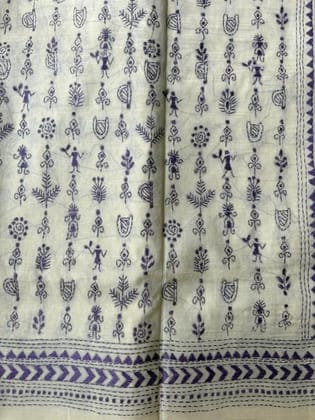 Semi Tassar Kantha all over worli design