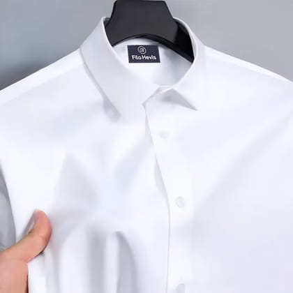 Men's Satin Lycra formal  Full Sleeve shirt White-S