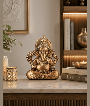 Lord Ganesh Ji Idol for Car Dashboard, Home Temple & Office Desk | Premium Plastic Dual-Tone Devotional Showpiece
